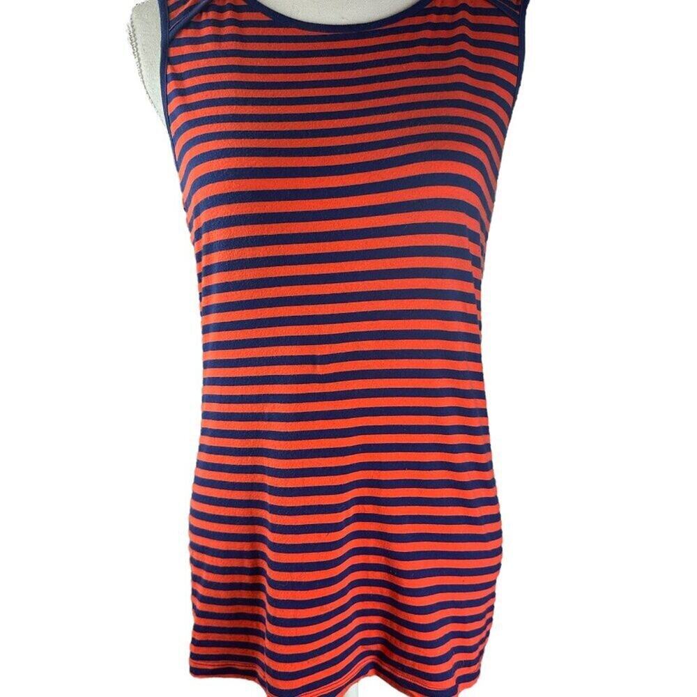 ⚡️Banana Republic Tank Top Size S Orange Navy Striped Stretches Scoop Neck